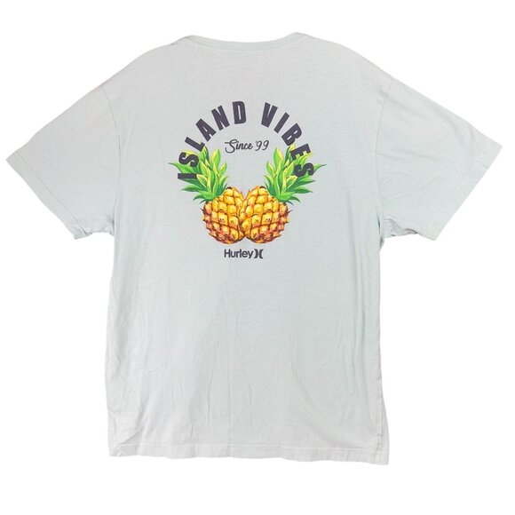 Hurley T-Shirt Mens L Light Blue Graphic Tropical Island Vibes Pineapple Design - Picture 2 of 11